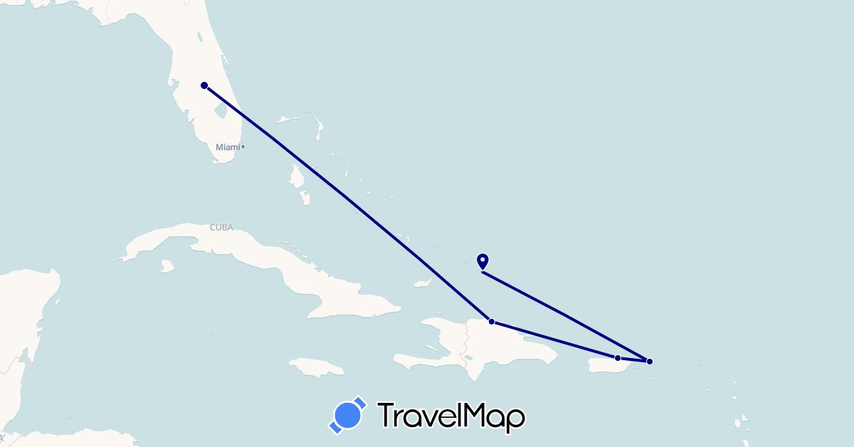TravelMap itinerary: driving in Dominican Republic, Turks and Caicos Islands, United States (North America)